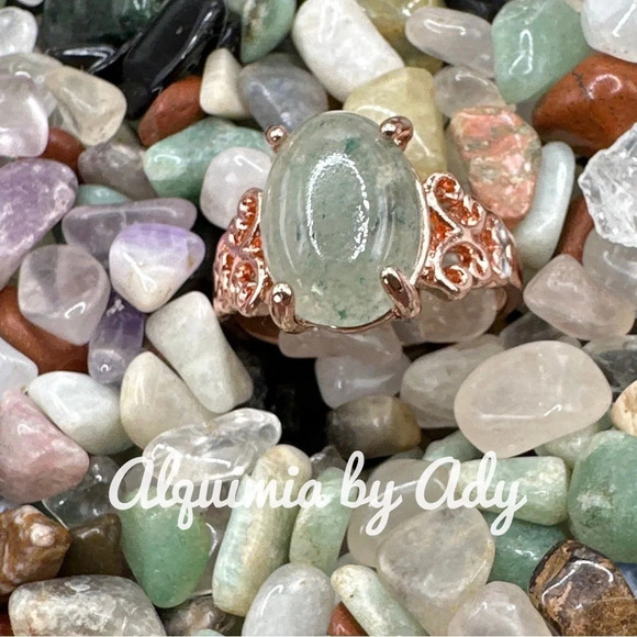 Moss agate rose gold Victorian ring/abundance for Gemini - Picture 1 of 5